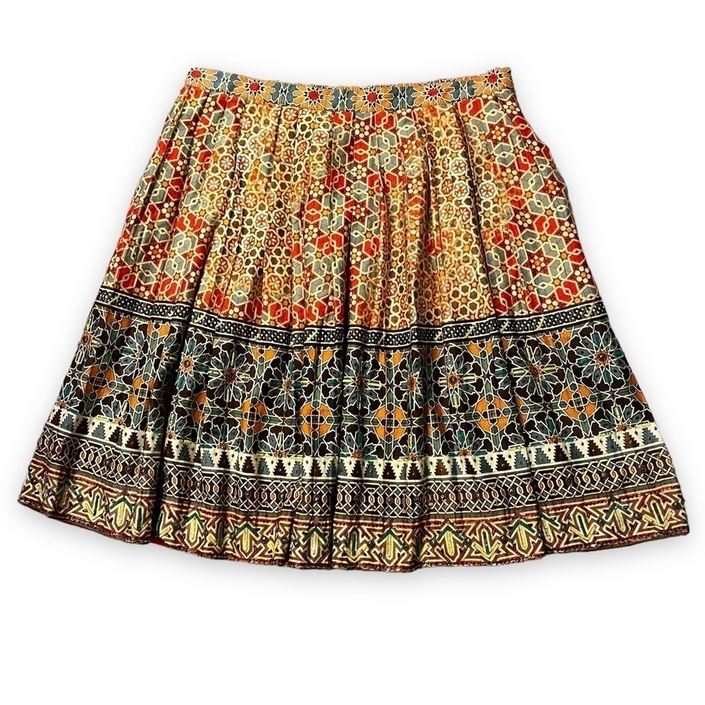 Anthropologie Tanvi Kedi pleated skirt Beaded Morroccan Mosaic Print Boho Size 4